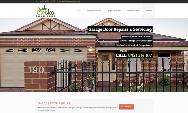 screenshot of gecko garage doors website